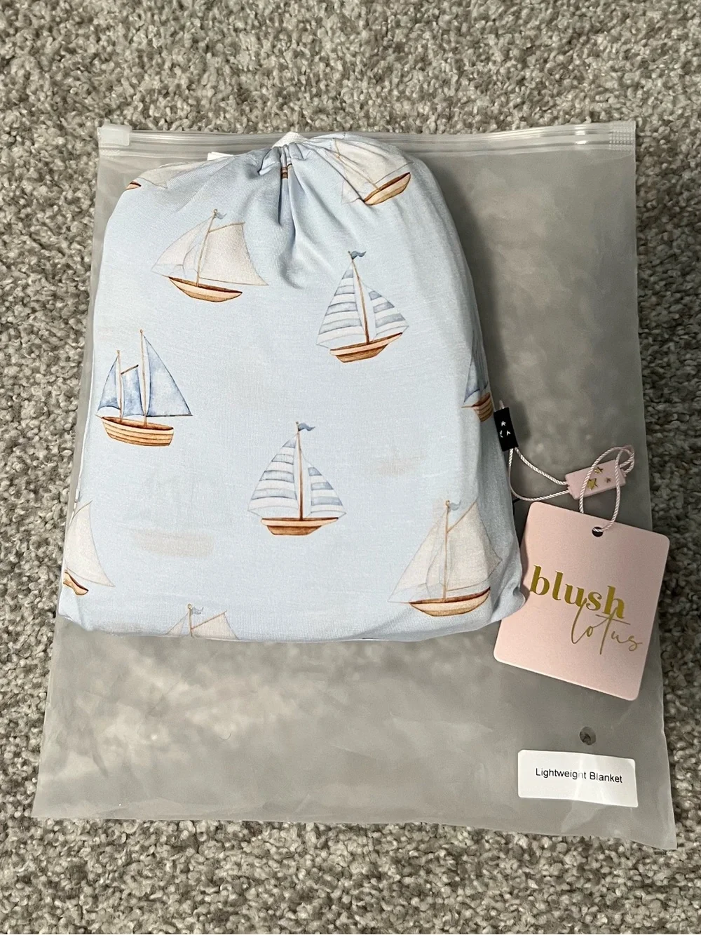 Blush Lotus bamboo sailboats lightweight blanket swaddle